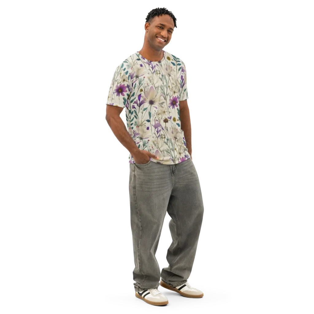 Dusk Botanica on Men's Cotton Crew Neck T-Shirt — Right Front
