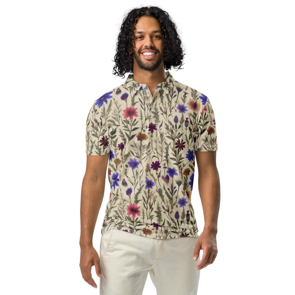 Wildflower Herbarium on Men's Slim Fit Polo Shirt — Front