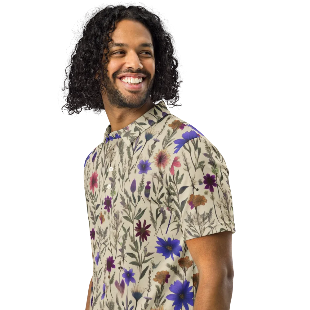 Wildflower Herbarium on Men's Slim Fit Polo Shirt — Left Front