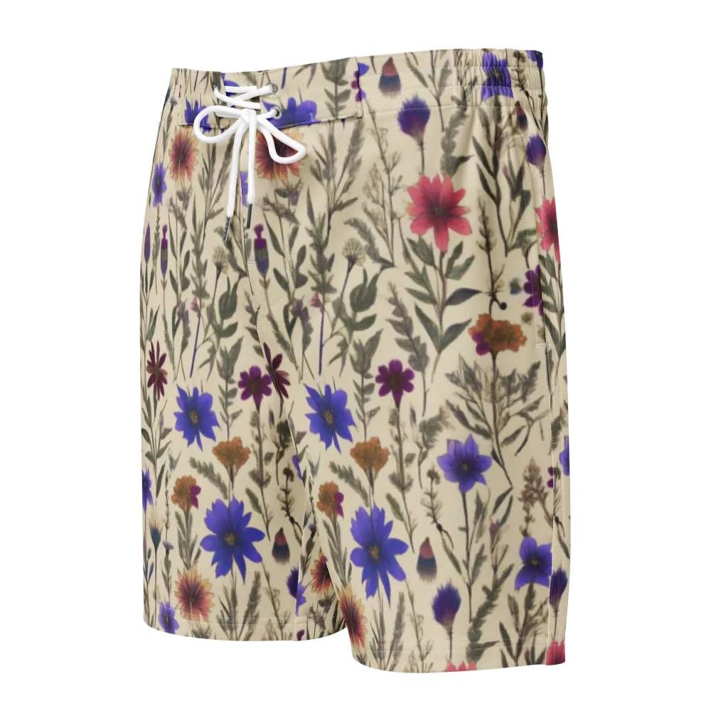 Wildflower Herbarium on Men's Board Shorts — Front