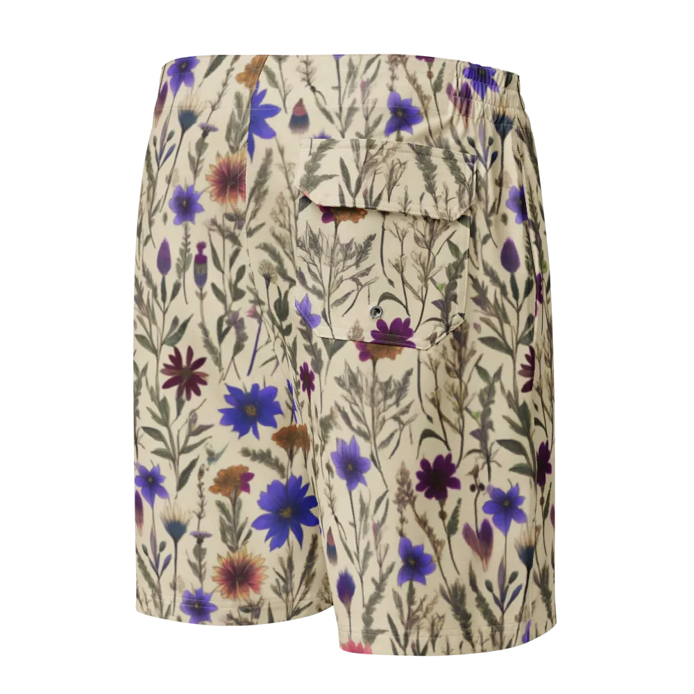 Wildflower Herbarium on Men's Board Shorts — Back