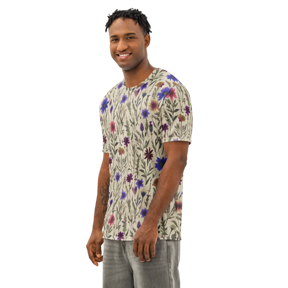 Wildflower Herbarium on Men's Cotton Crew Neck T-Shirt — Left Front