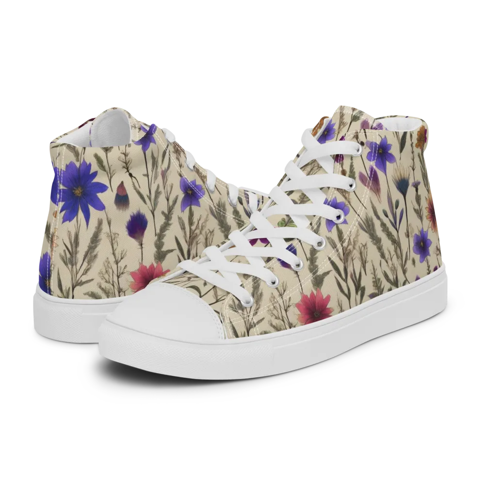 Wildflower Herbarium on Men's High Top Canvas Shoes — Left