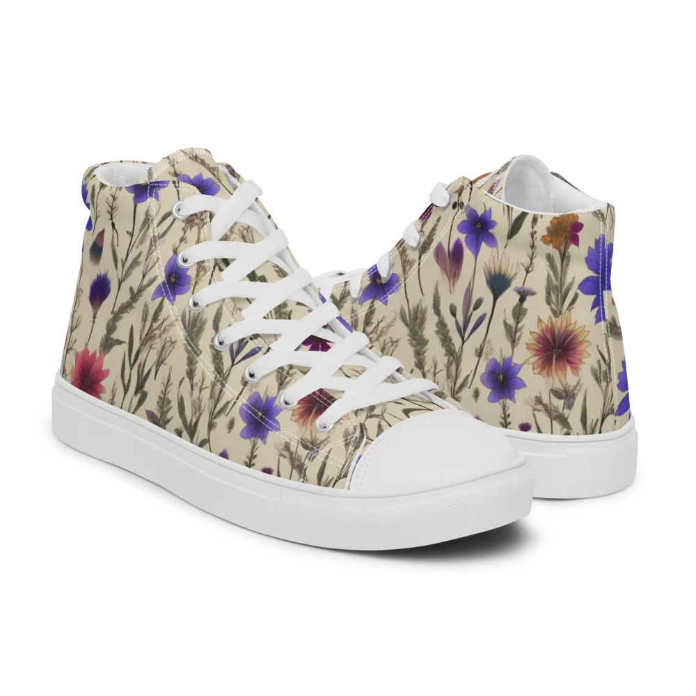 Wildflower Herbarium on Men's High Top Canvas Shoes — Right