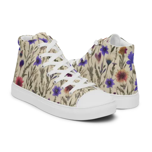 Wildflower Herbarium on a Men's High Top Canvas Shoes