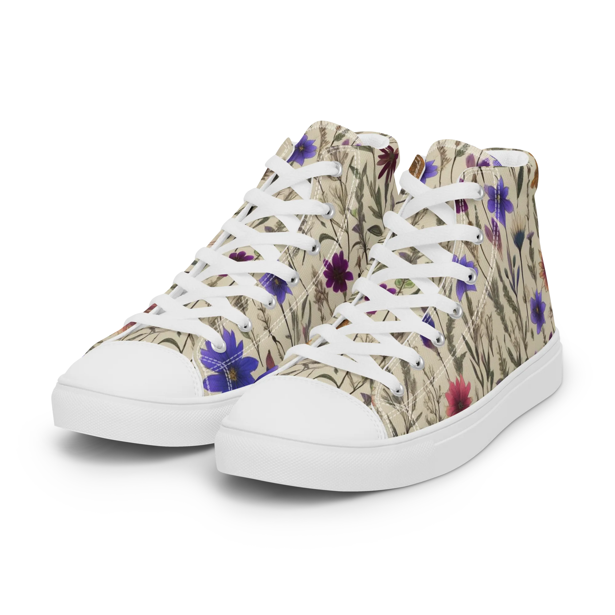 Wildflower Herbarium on Women's High Top Canvas Shoes — Left Front