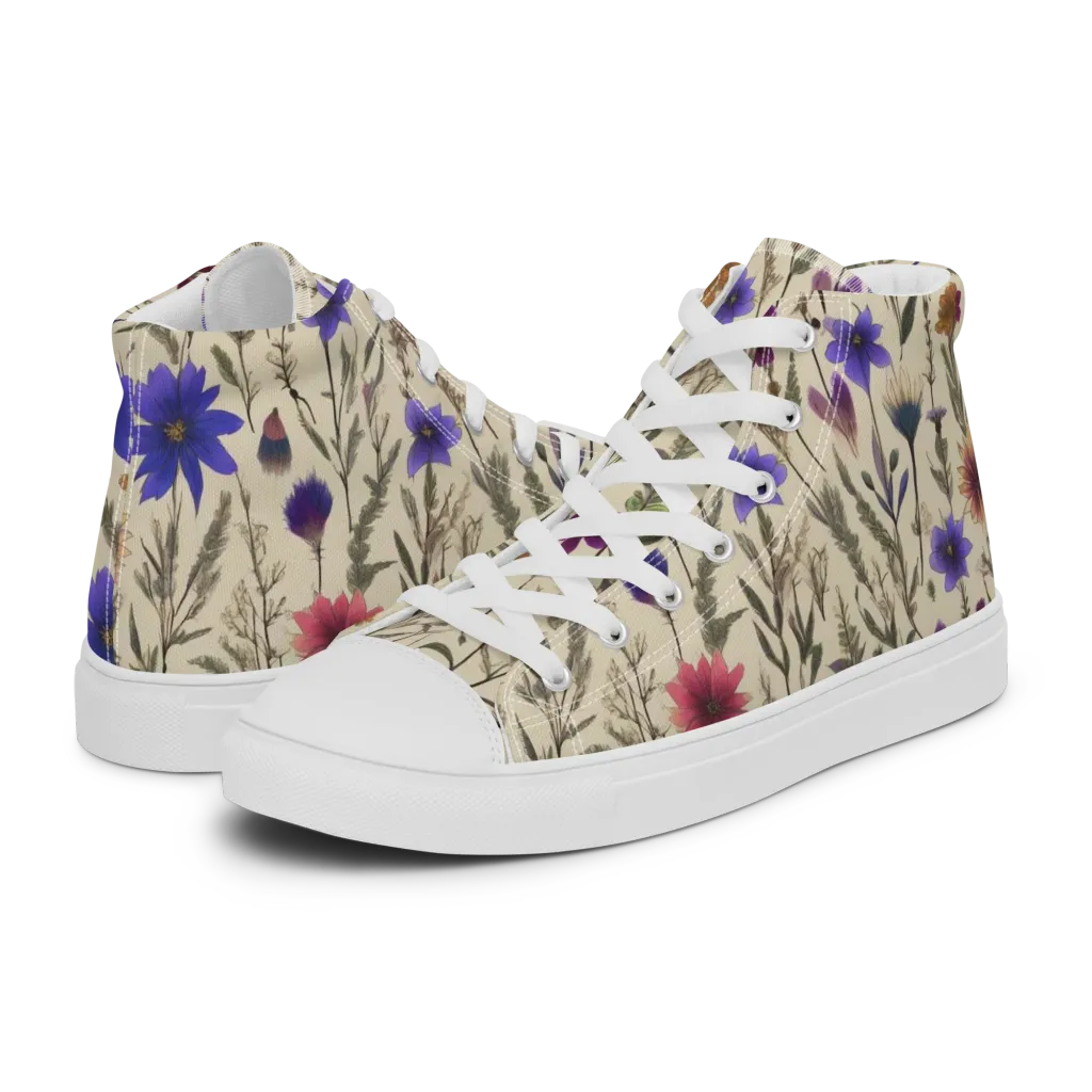 Wildflower Herbarium on Women's High Top Canvas Shoes — Left