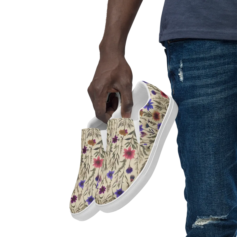 Wildflower Herbarium on Men's Slip-On Canvas Shoes — Left Front