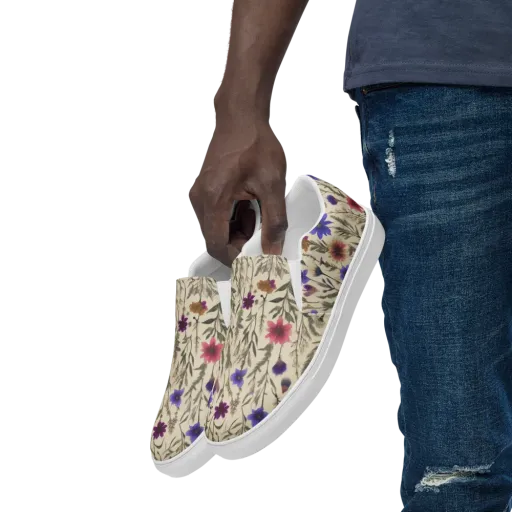 Wildflower Herbarium on a Men's Slip-On Canvas Shoes
