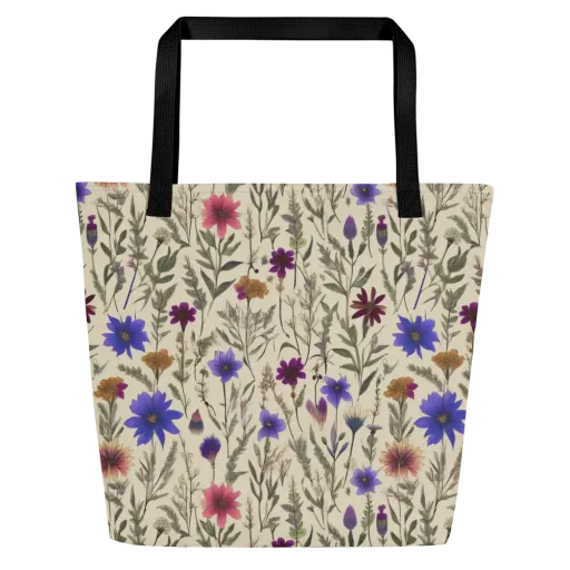 Wildflower Herbarium on a Large Tote Bag W/ Pocket