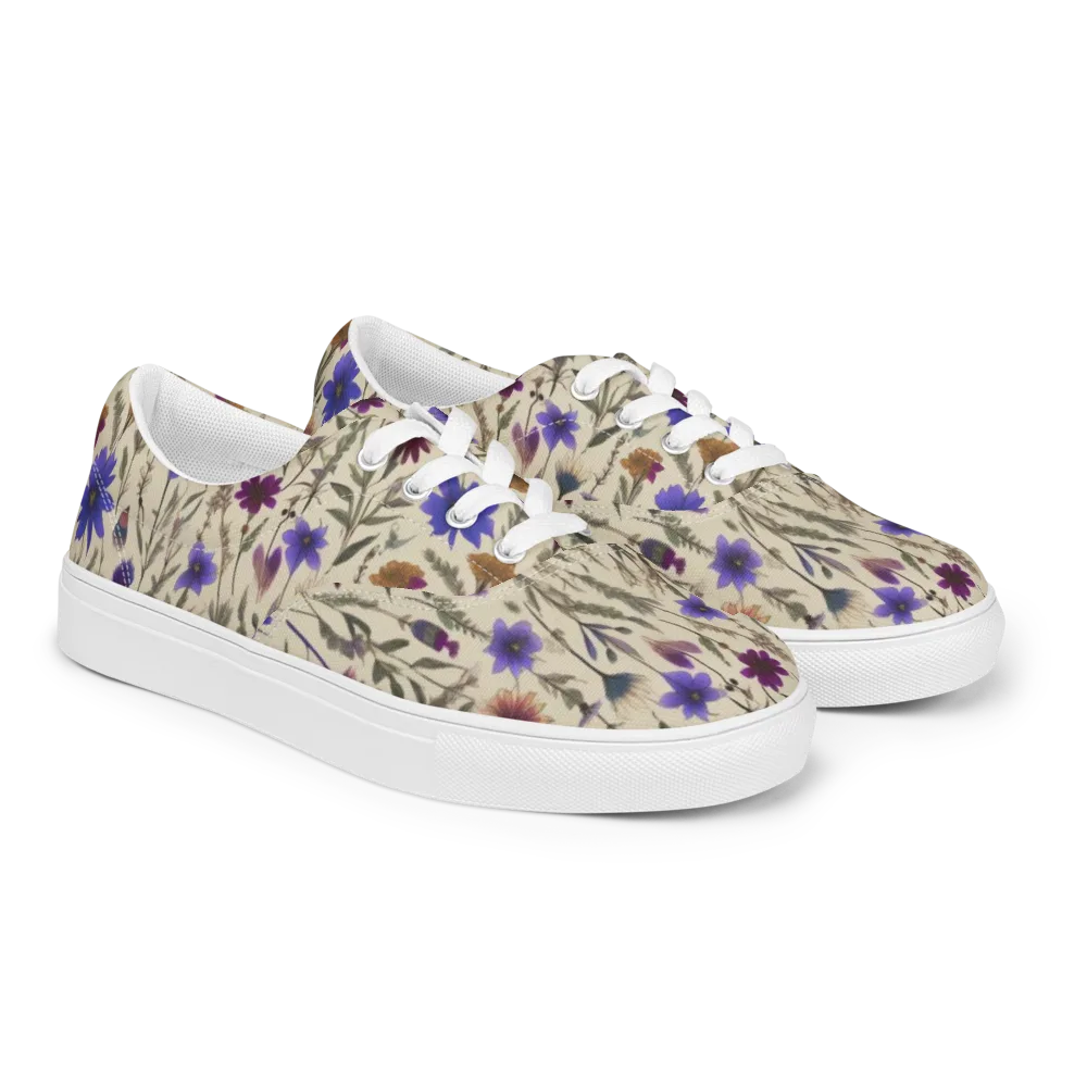 Wildflower Herbarium on Men's Lace-Up Canvas Shoes — Right Front