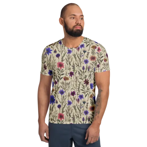 Wildflower Herbarium on a Men's Athletic T-Shirt