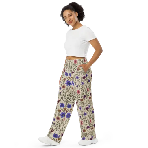 Wildflower Herbarium on a Wide-Leg Pants