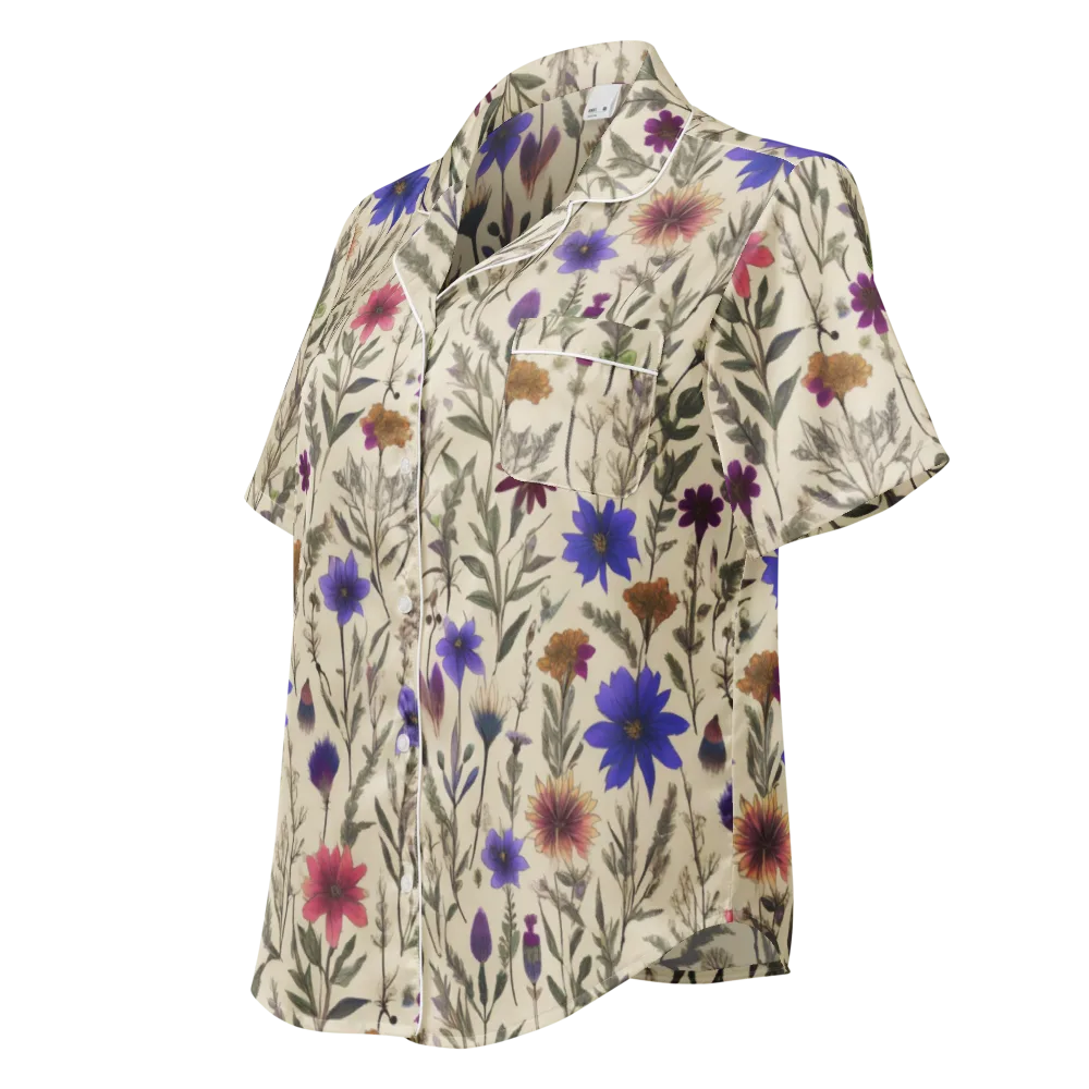 Wildflower Herbarium on Women's Short Sleeve Pajama Top — Left Front