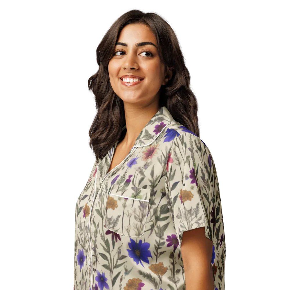 Wildflower Herbarium on Women's Short Sleeve Pajama Top — Left Front