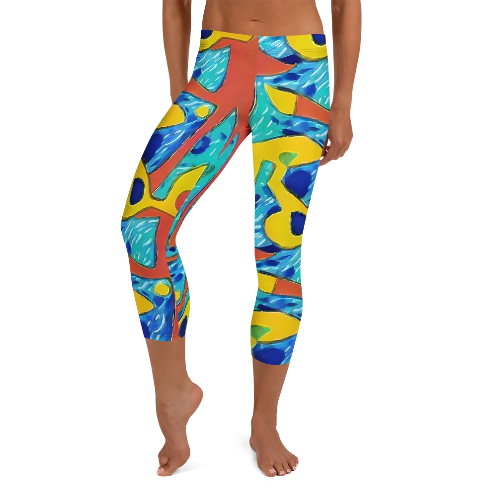 Aqua Uproar on Capri Leggings — Front