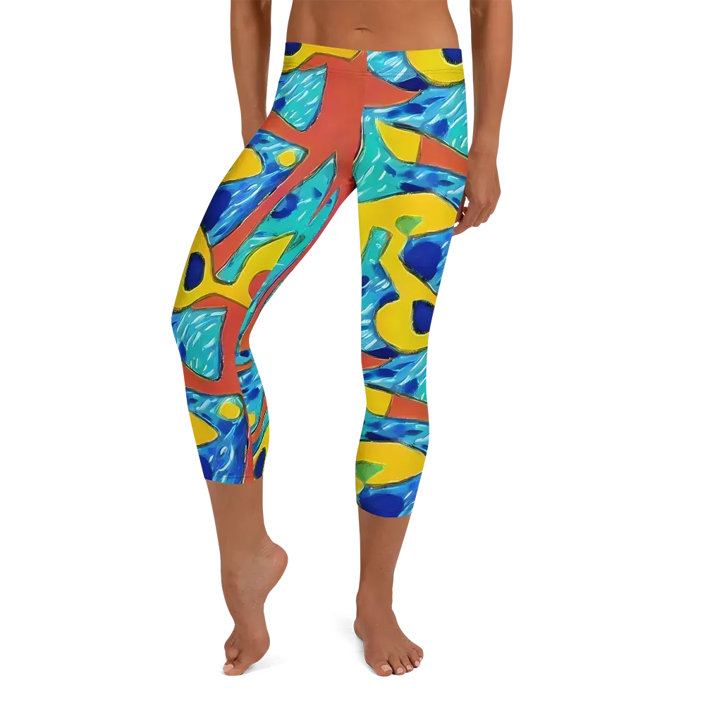 Aqua Uproar on Capri Leggings — Front