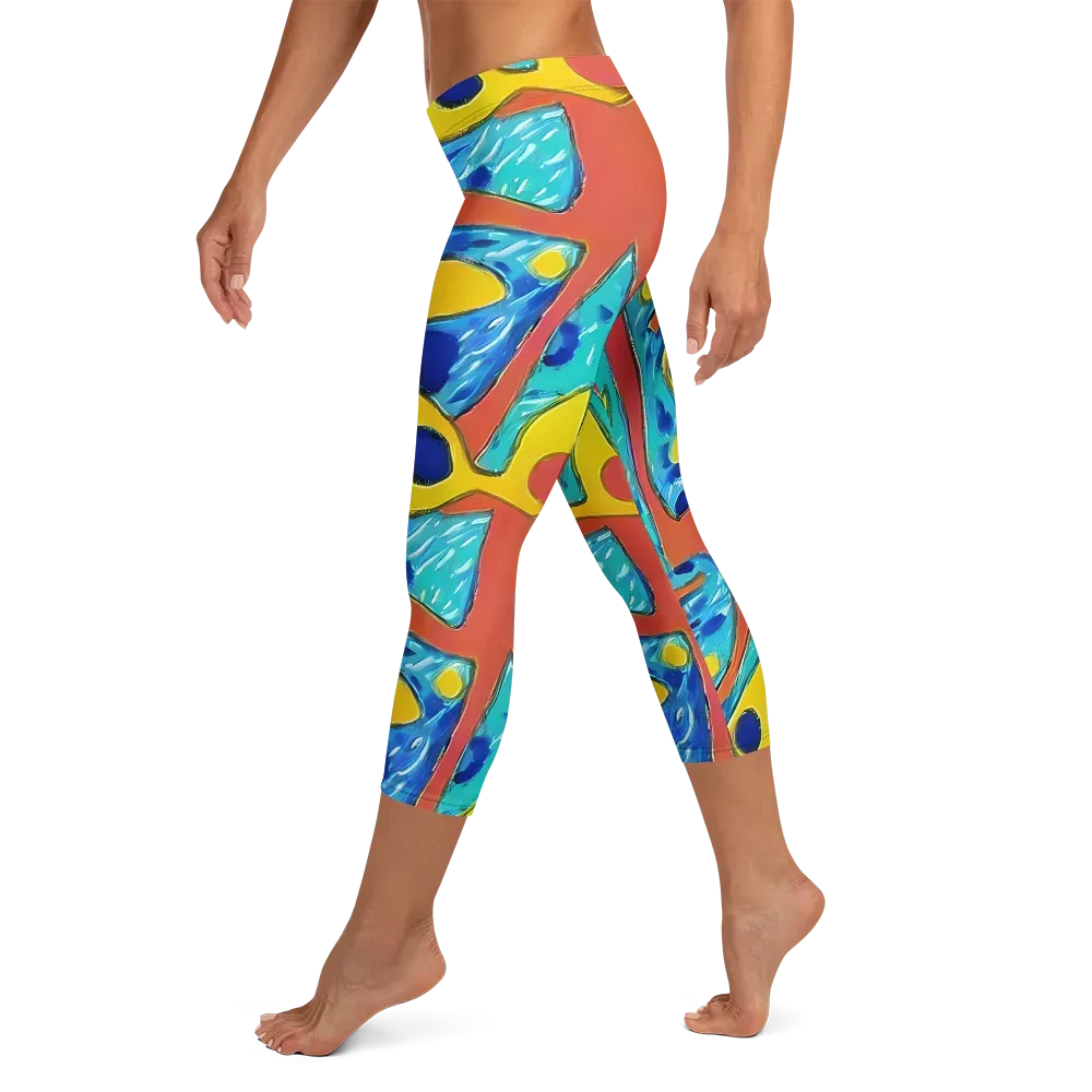 Aqua Uproar on Capri Leggings — Left