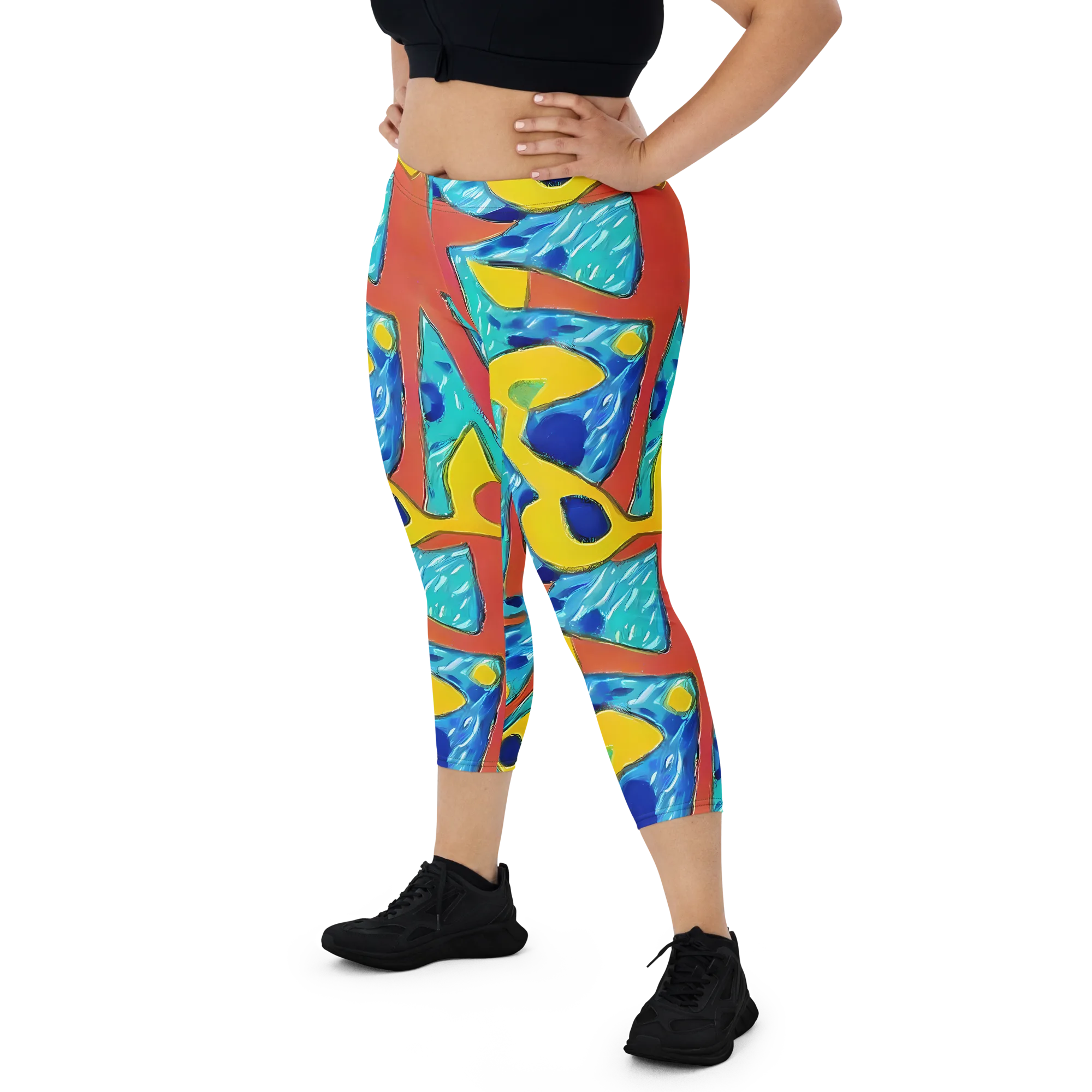 Aqua Uproar on Capri Leggings — Front