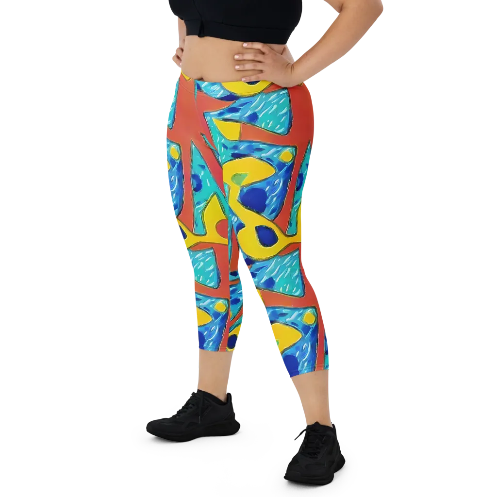Aqua Uproar on Capri Leggings — Front