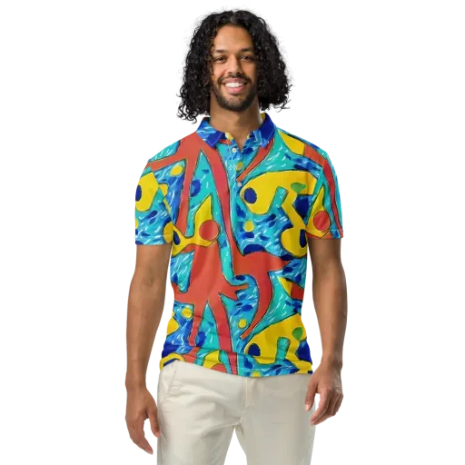 Aqua Uproar on a Men's Slim Fit Polo Shirt
