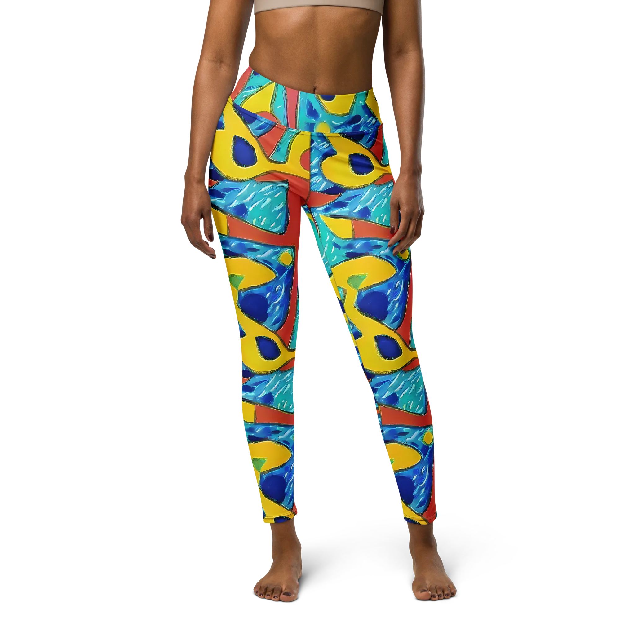 Aqua Uproar on Yoga Leggings — Front