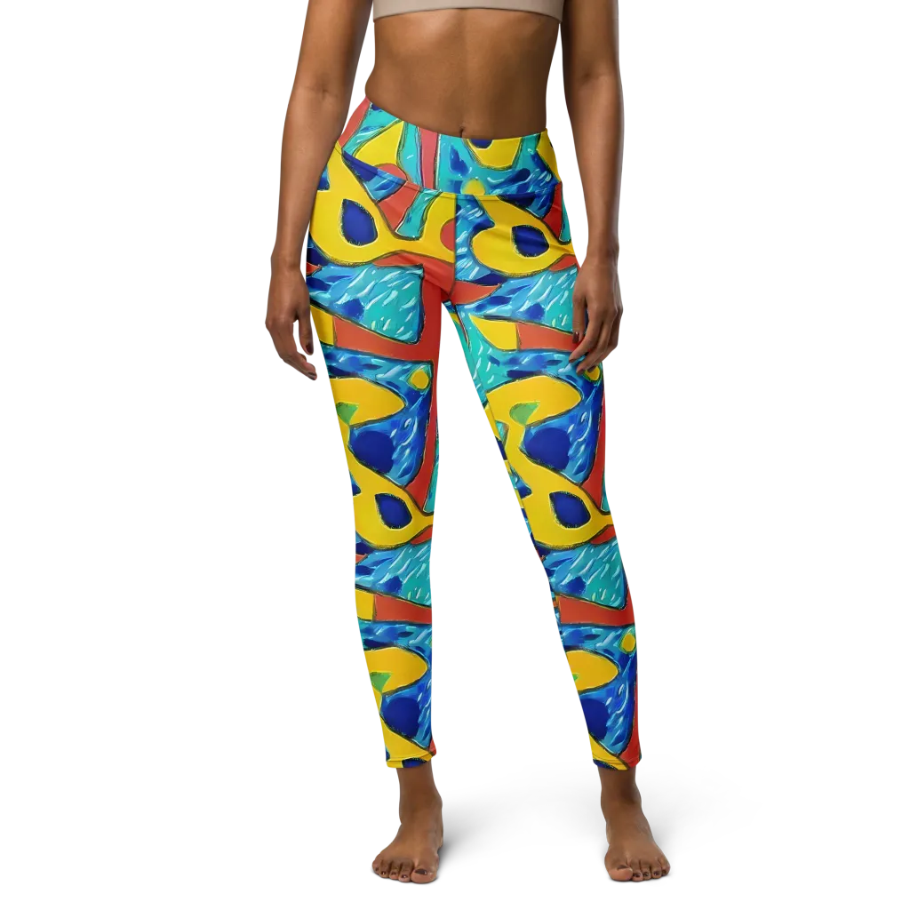 Aqua Uproar on Yoga Leggings — Front