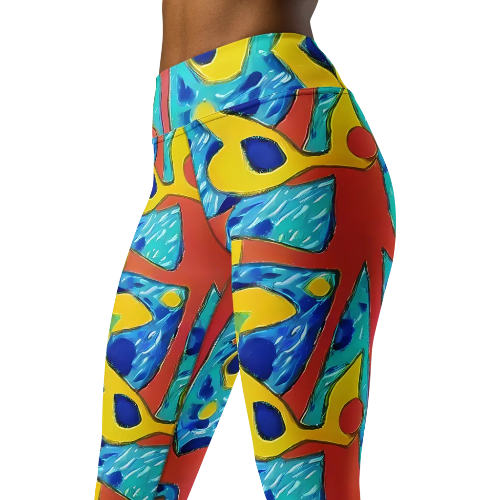 Aqua Uproar on Yoga Leggings — Left Front