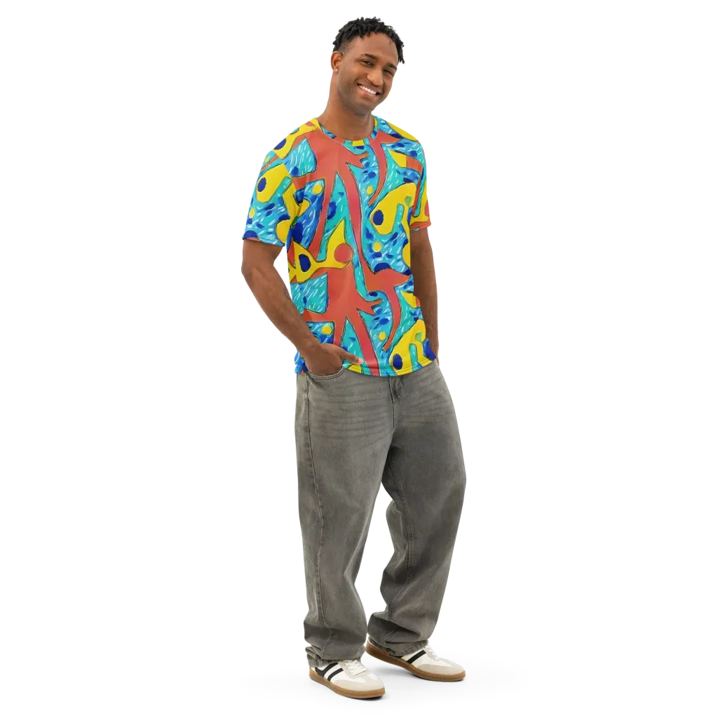 Aqua Uproar on Men's Cotton Crew Neck T-Shirt — Right Front