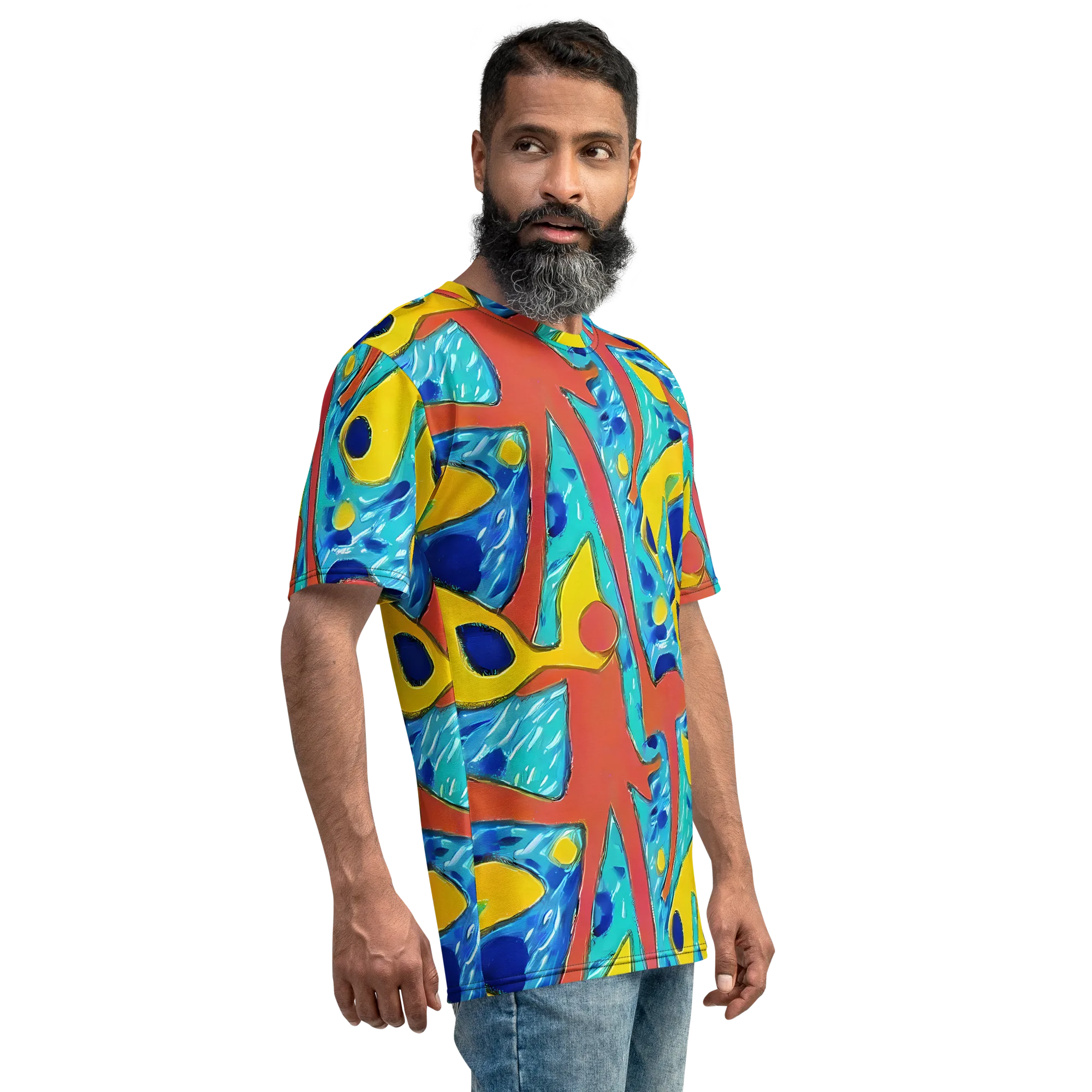 Aqua Uproar on Men's Crew Neck T-Shirt — Right