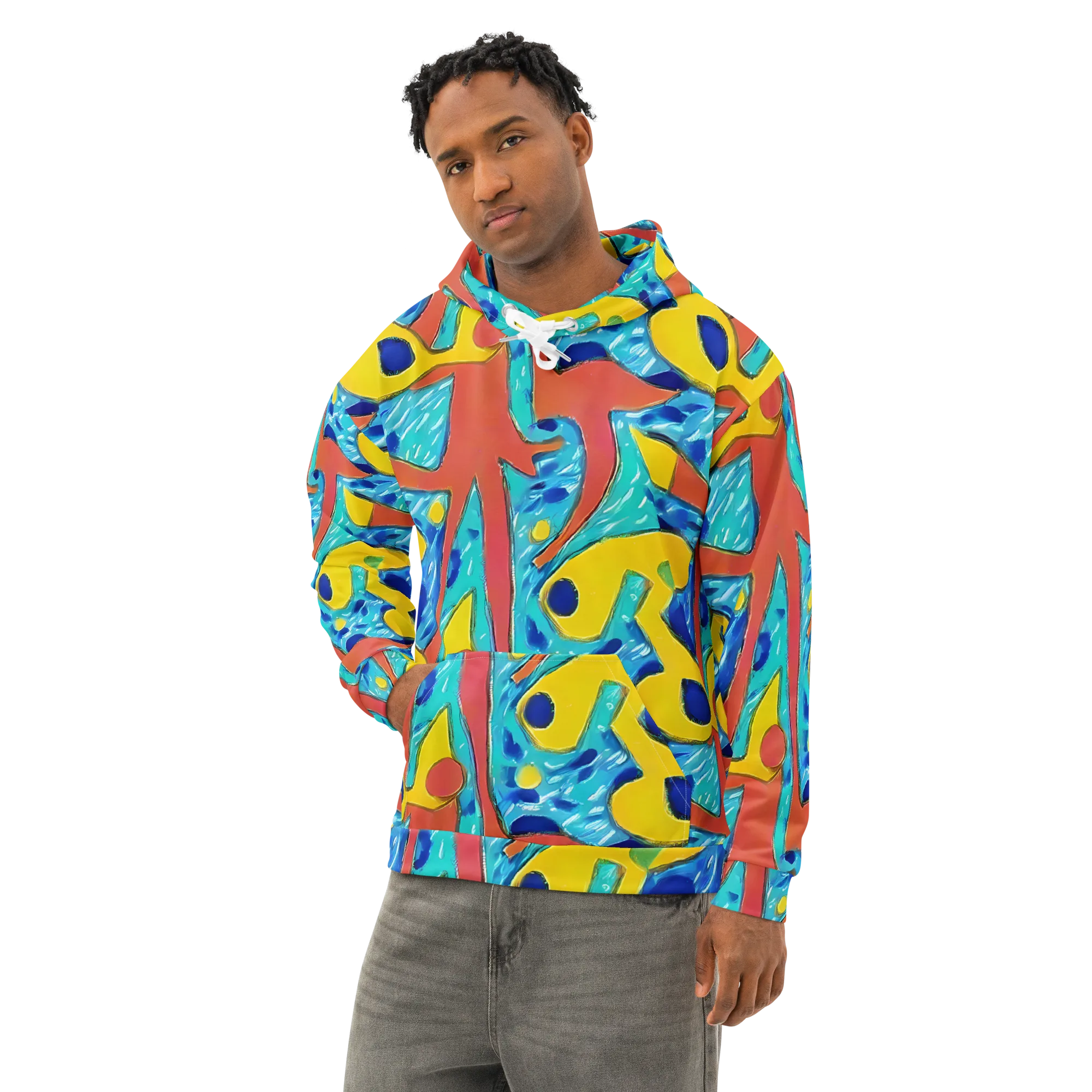 Aqua Uproar on Cotton Hoodie — Left Front