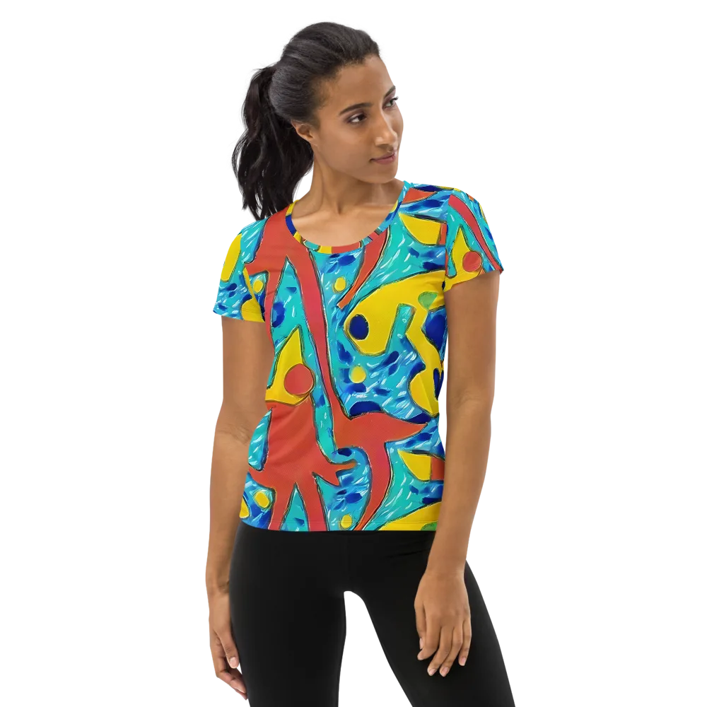 Aqua Uproar on Women's Athletic T-Shirt — Front