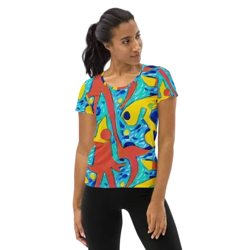 Aqua Uproar on a Women's Athletic T-Shirt