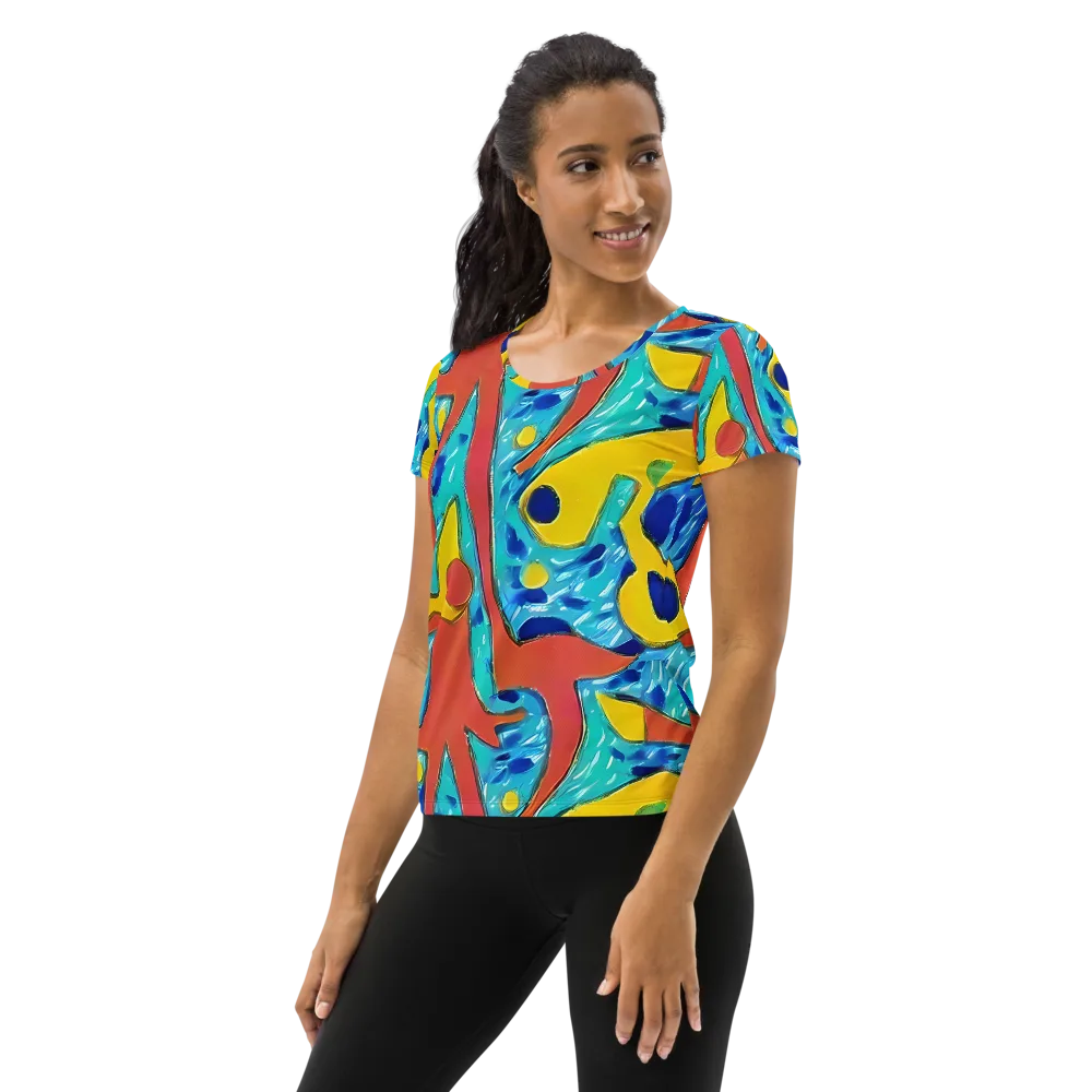 Aqua Uproar on Women's Athletic T-Shirt — Left