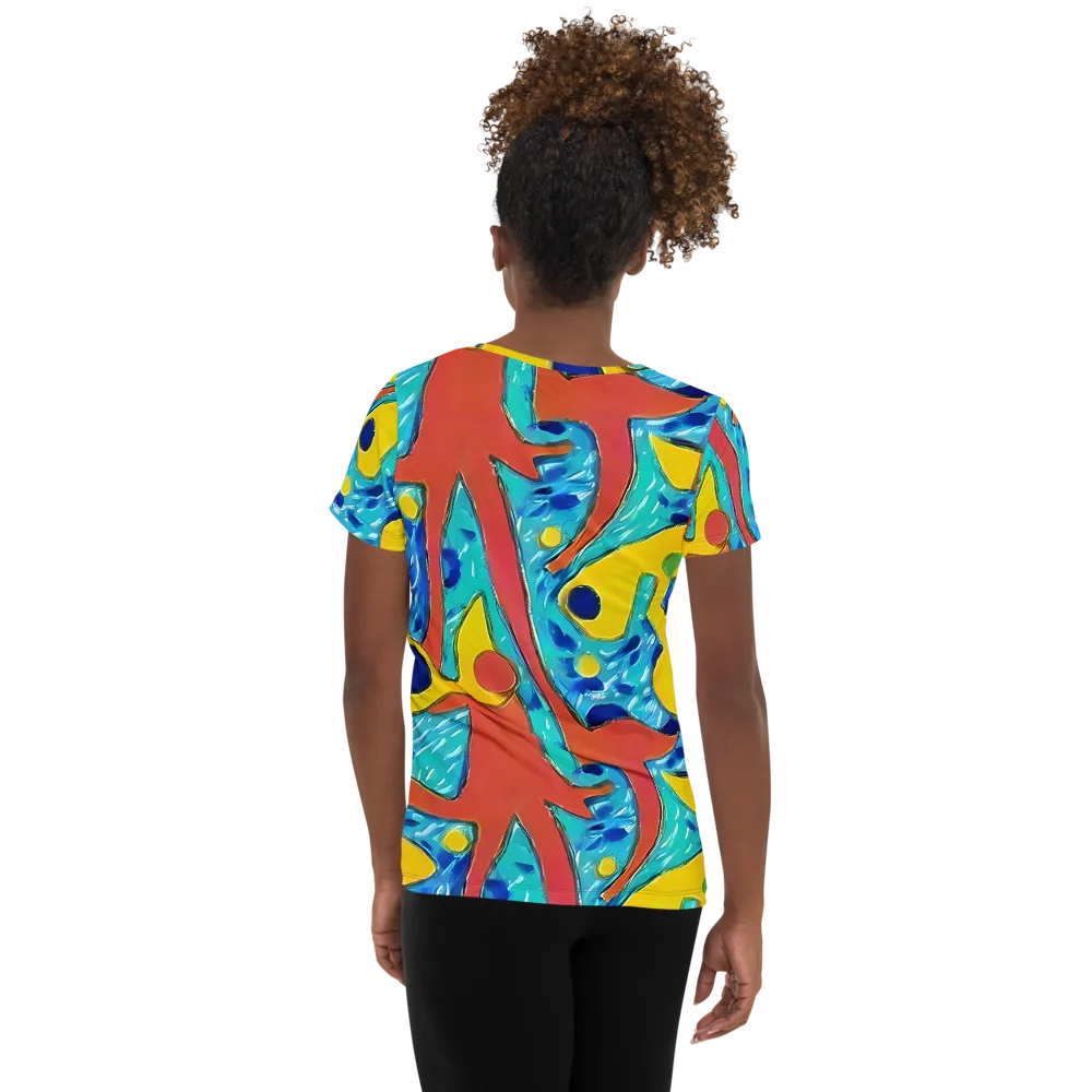Aqua Uproar on Women's Athletic T-Shirt — Back
