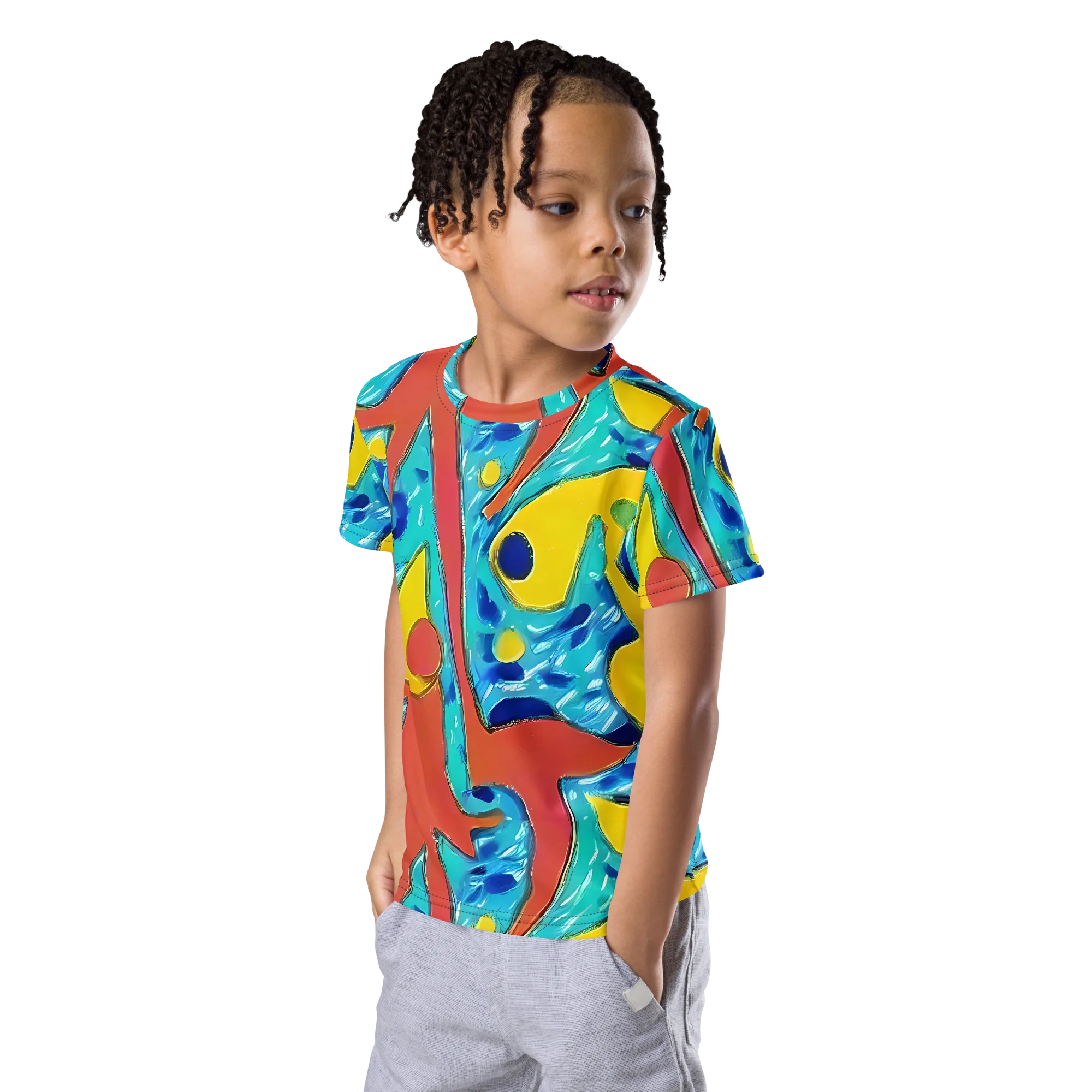 Aqua Uproar on Kids Crew Neck T-Shirt — Left Front