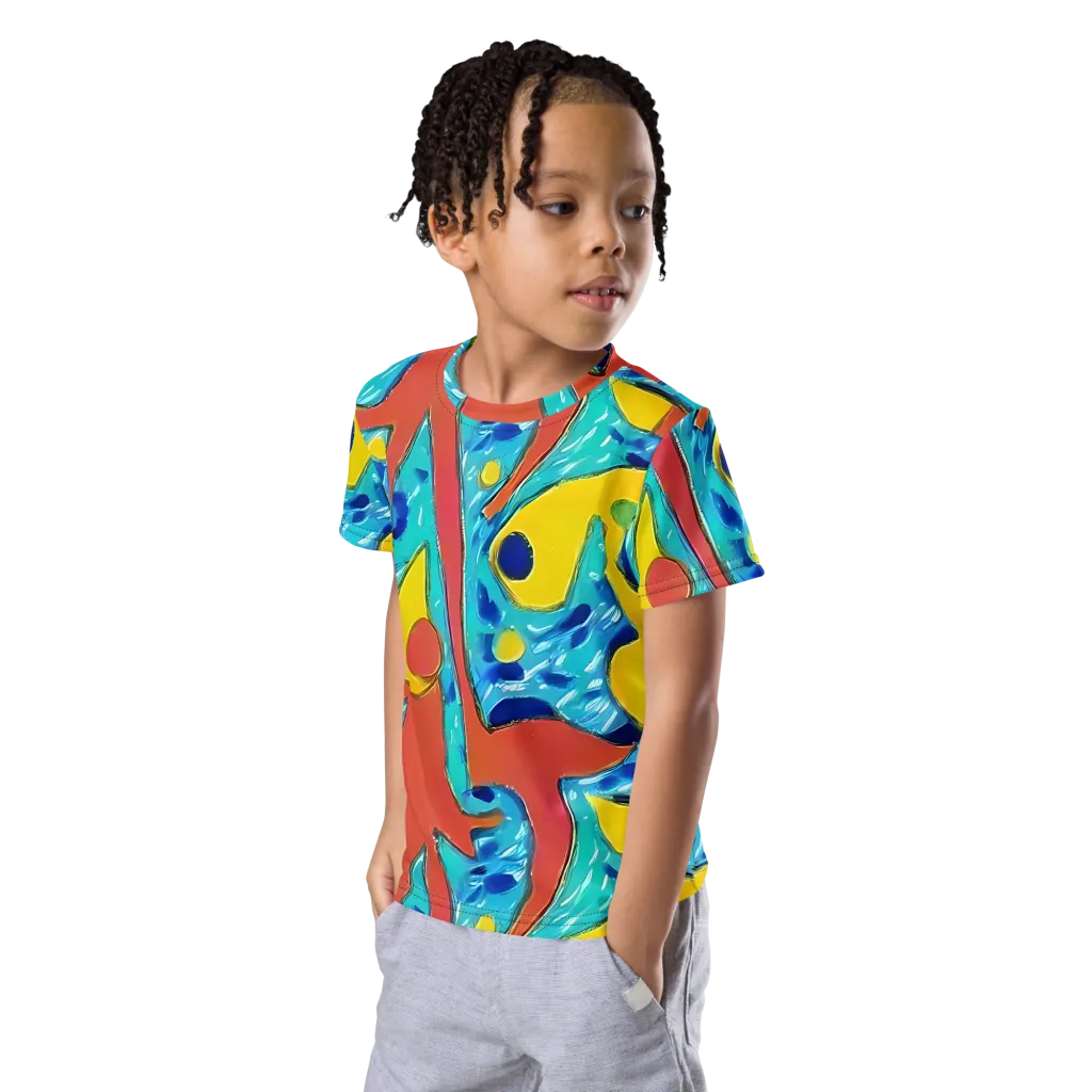 Aqua Uproar on Kids Crew Neck T-Shirt — Left Front