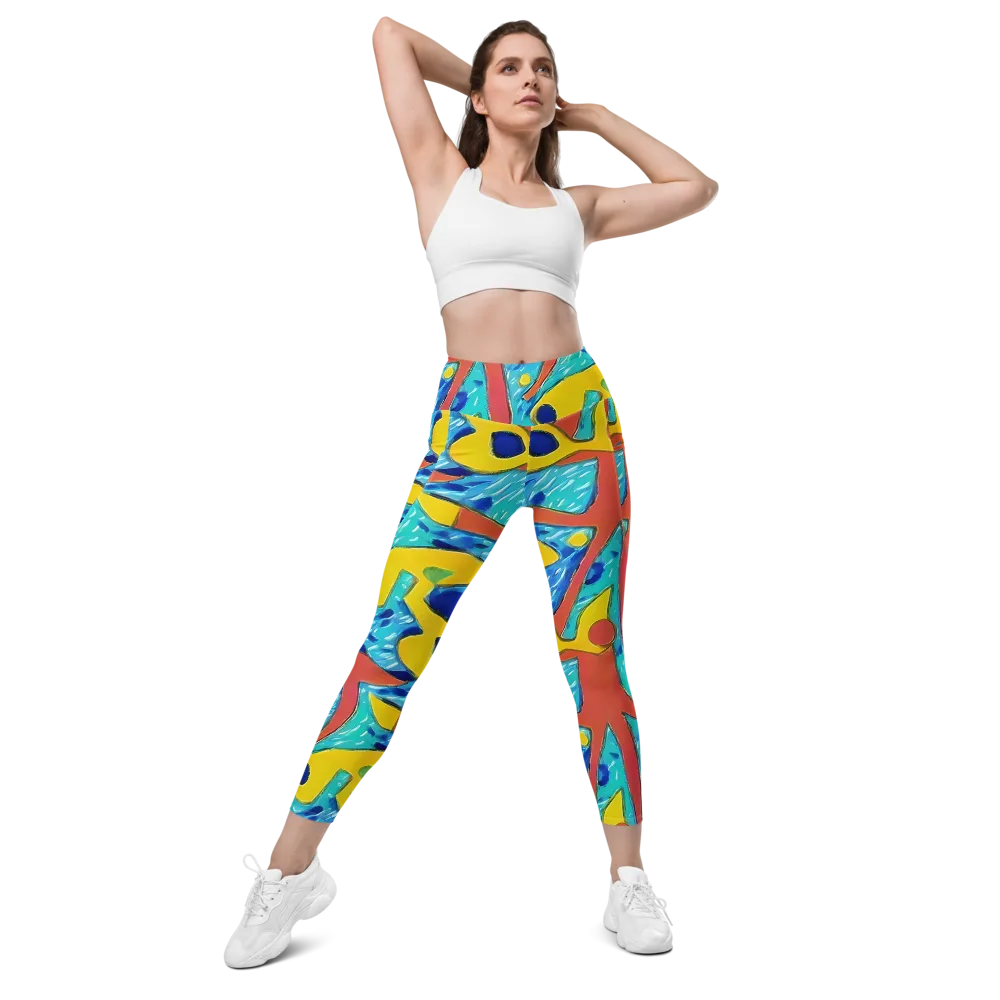 Aqua Uproar on Leggings with Pockets — Front