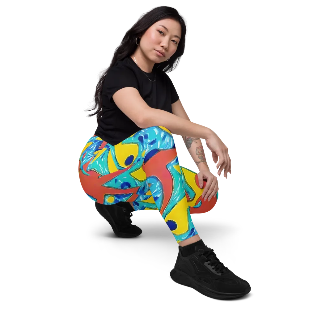 Aqua Uproar on Leggings with Pockets — Right Front