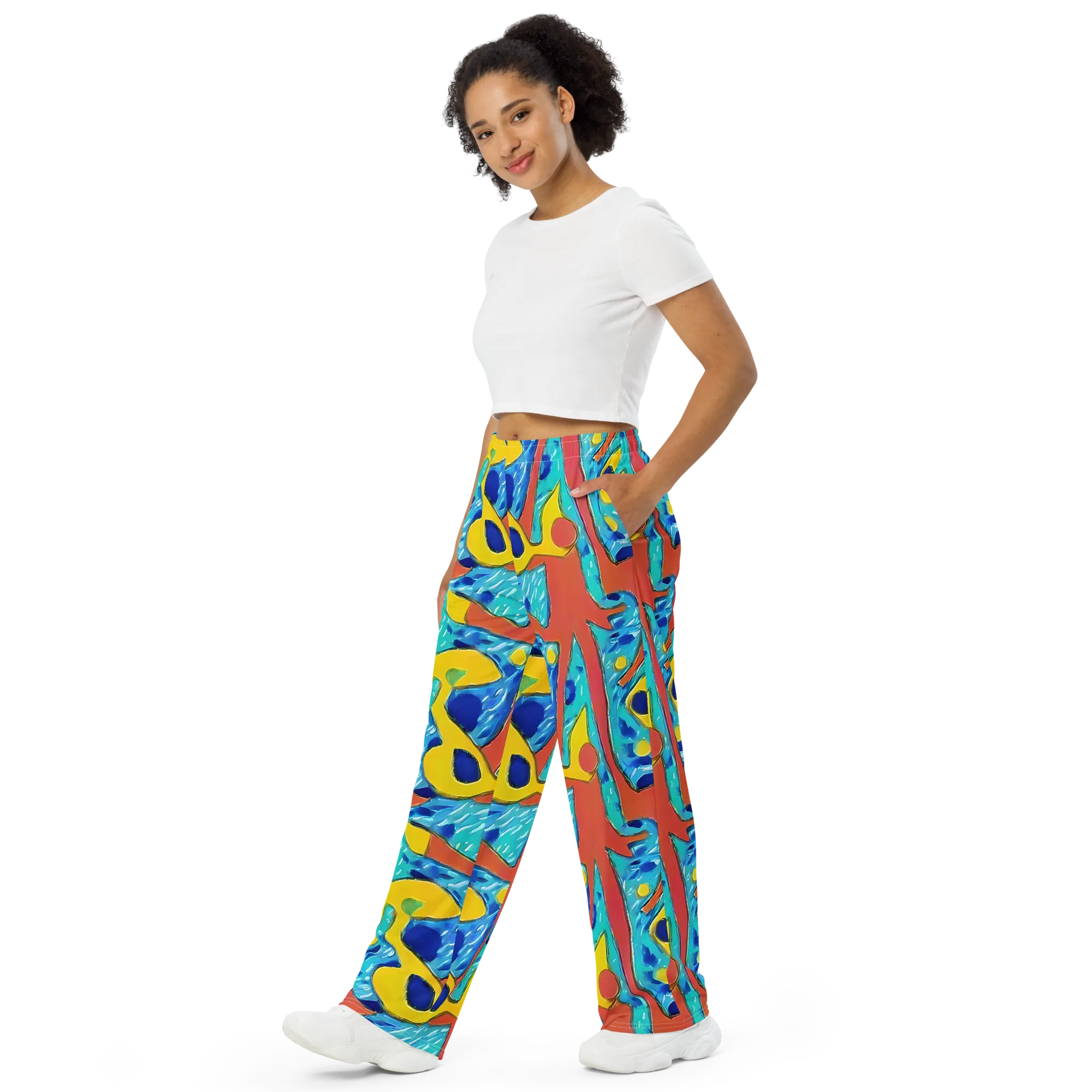 Aqua Uproar on Wide-Leg Pants — Left Front