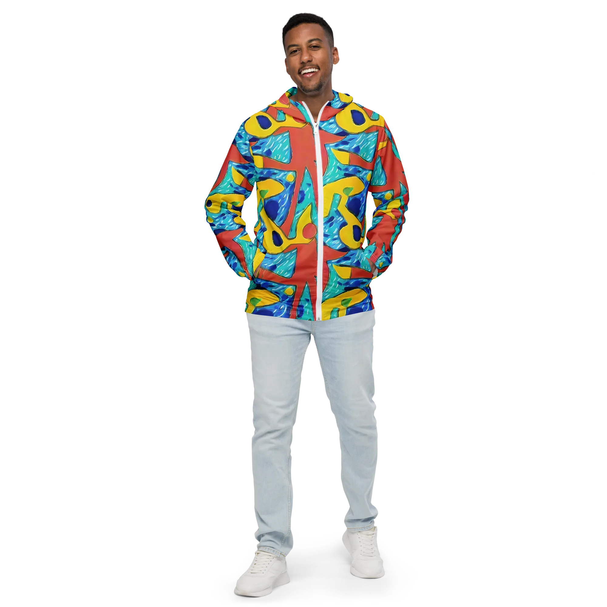 Aqua Uproar on Men's Windbreaker — Front