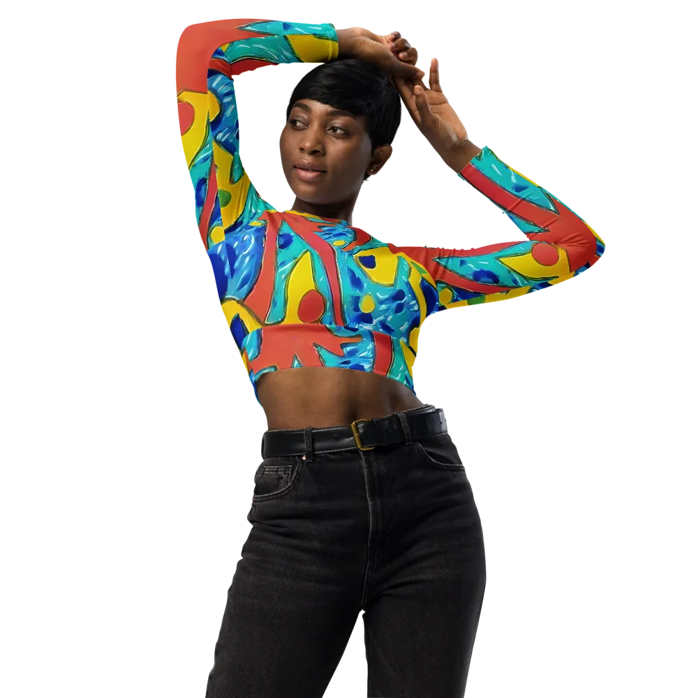 Aqua Uproar on Long Sleeve Crop Top — Front