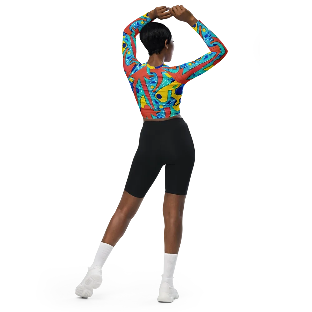 Aqua Uproar on Long Sleeve Crop Top — Back