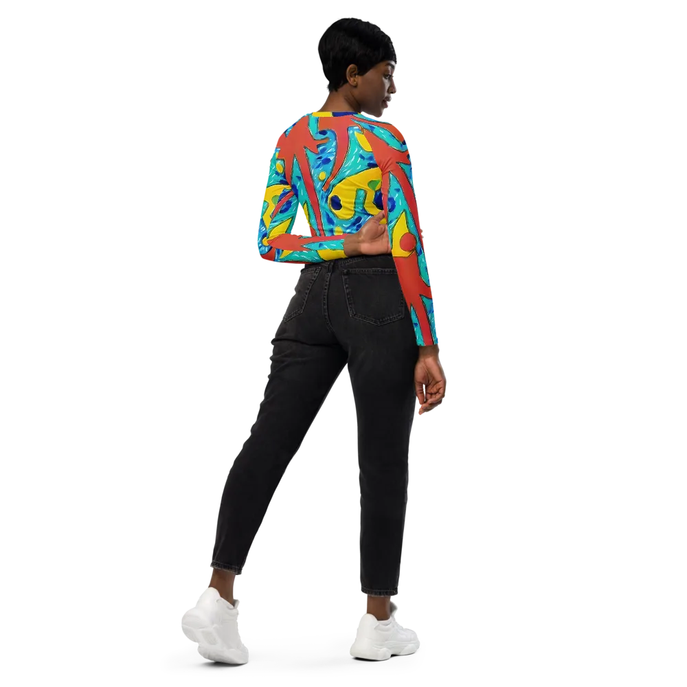 Aqua Uproar on Long Sleeve Crop Top — Right Back