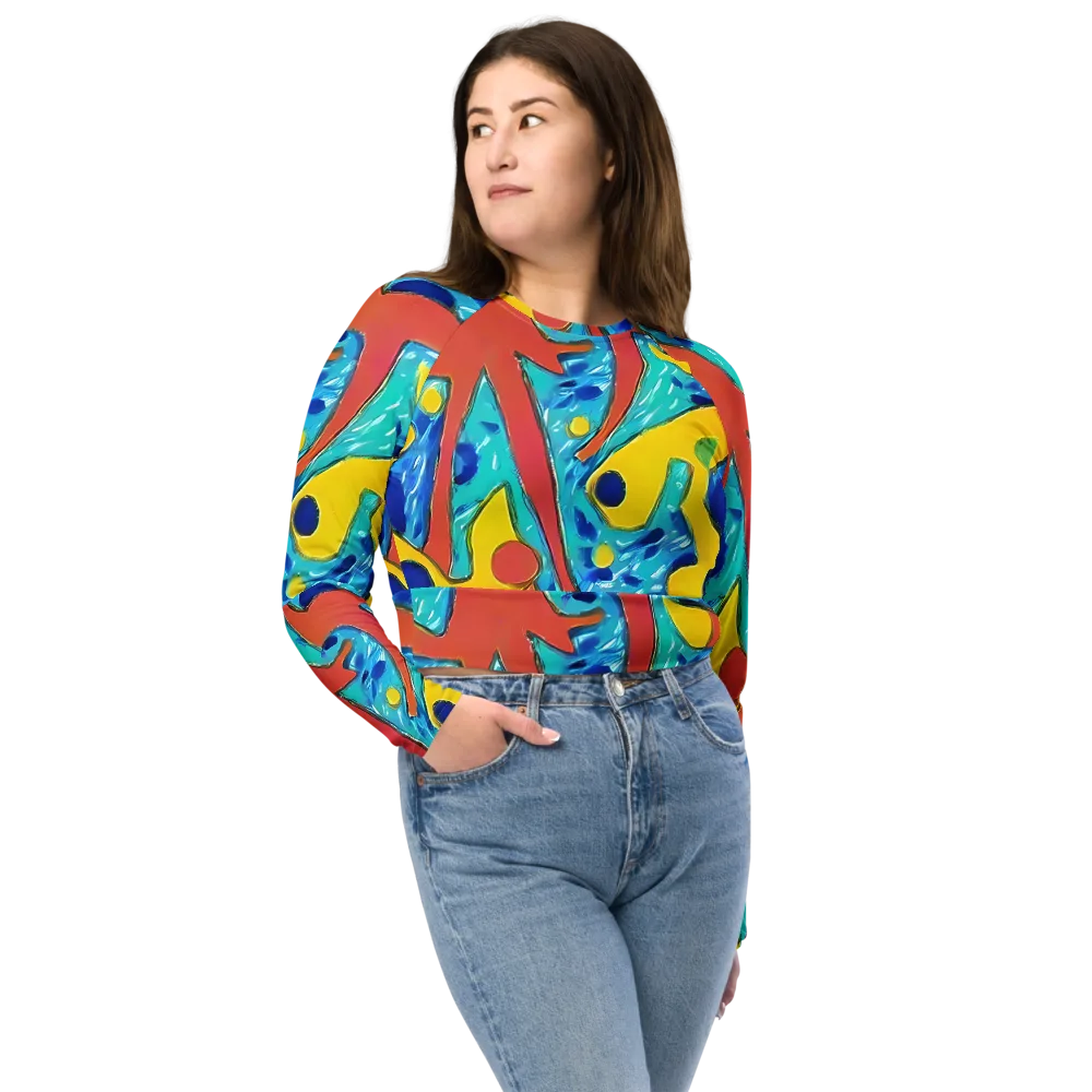 Aqua Uproar on Long Sleeve Crop Top — Front