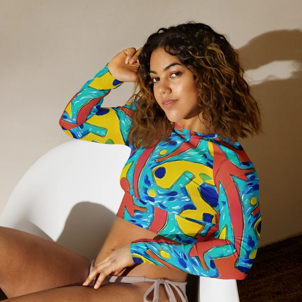 Aqua Uproar on Long Sleeve Crop Top — Left Front