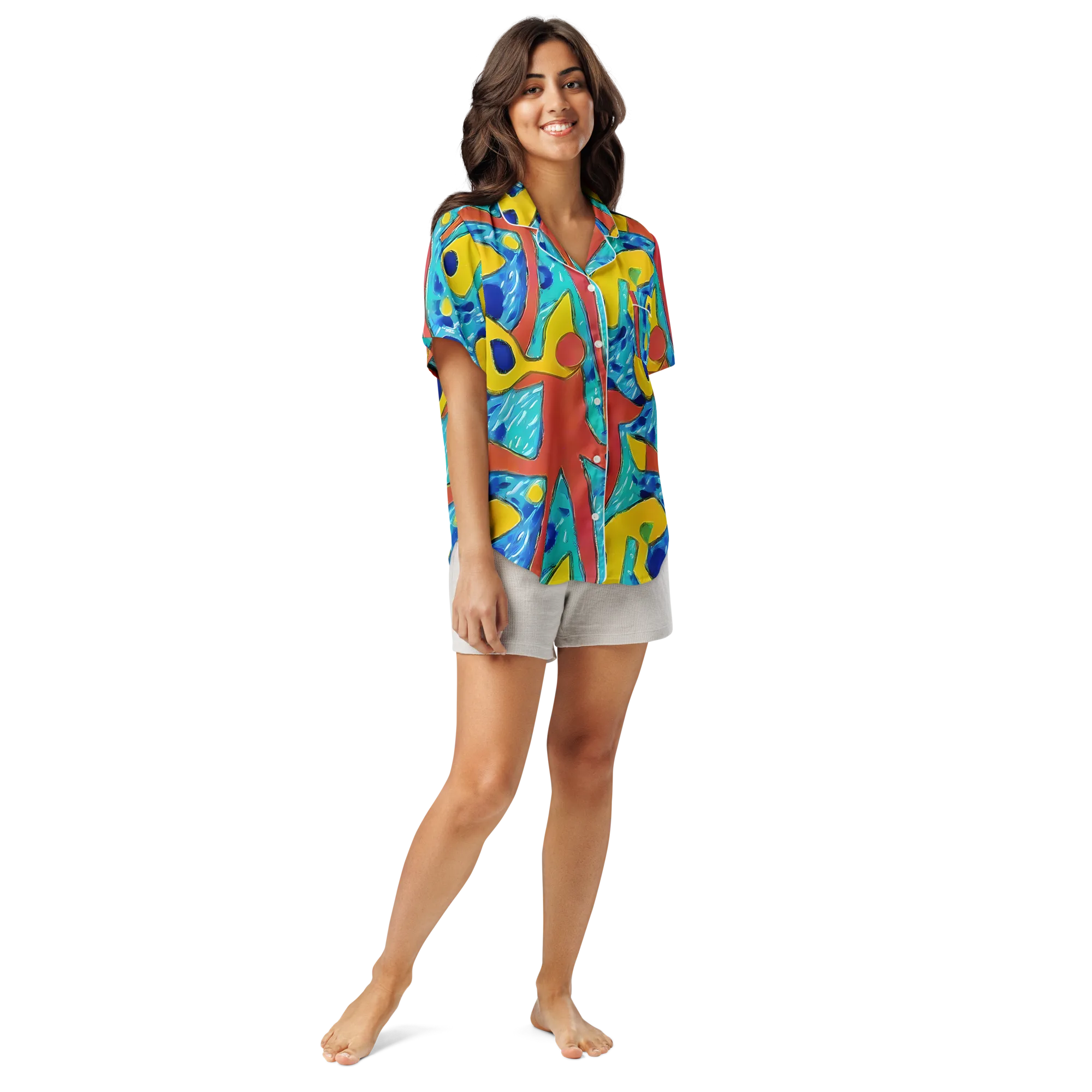 Aqua Uproar on Women's Short Sleeve Pajama Top — Front