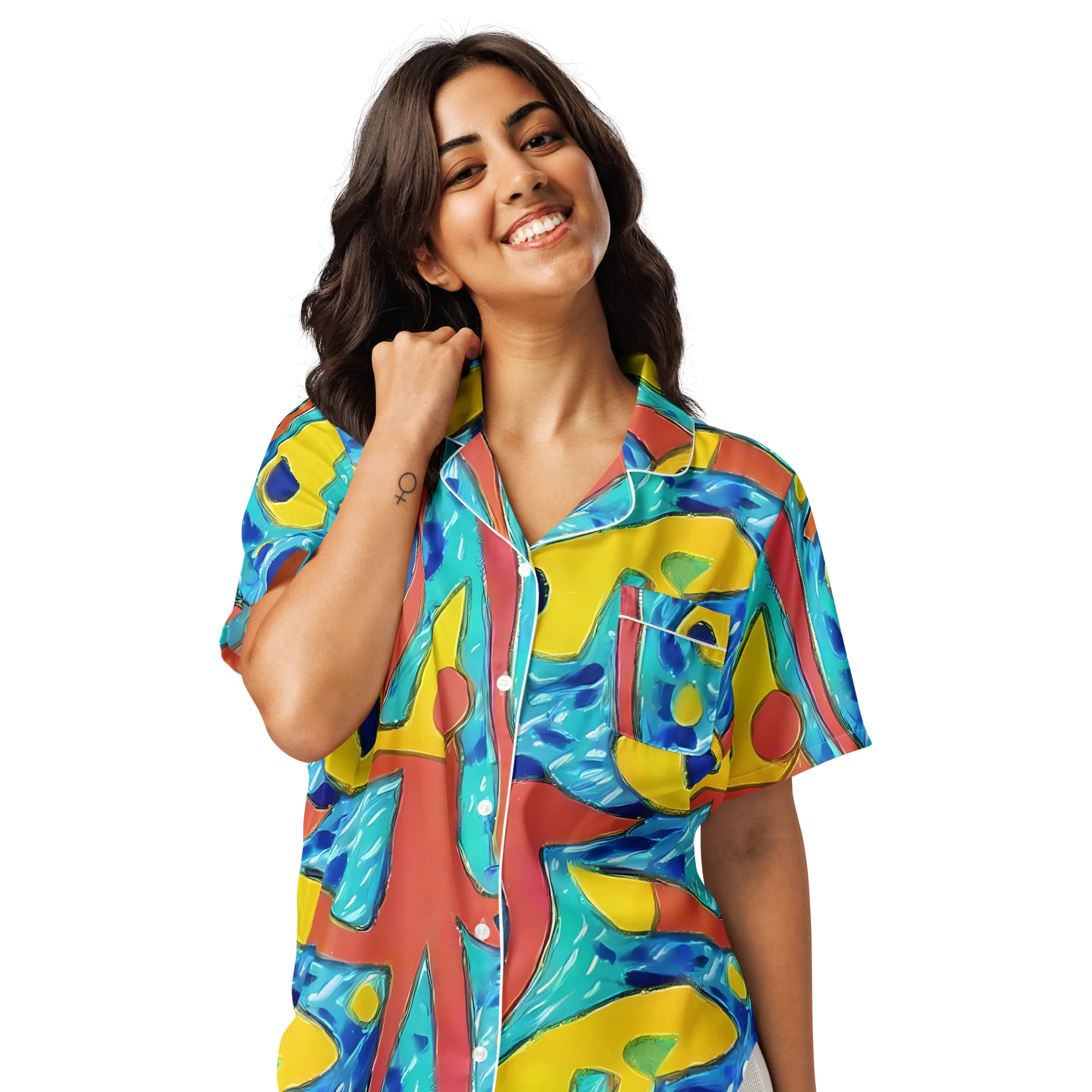 Aqua Uproar on Women's Short Sleeve Pajama Top — Front