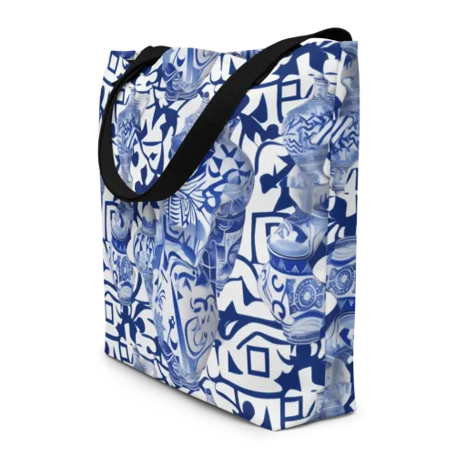 Cobalt Ceramics on a Large Tote Bag W/ Pocket