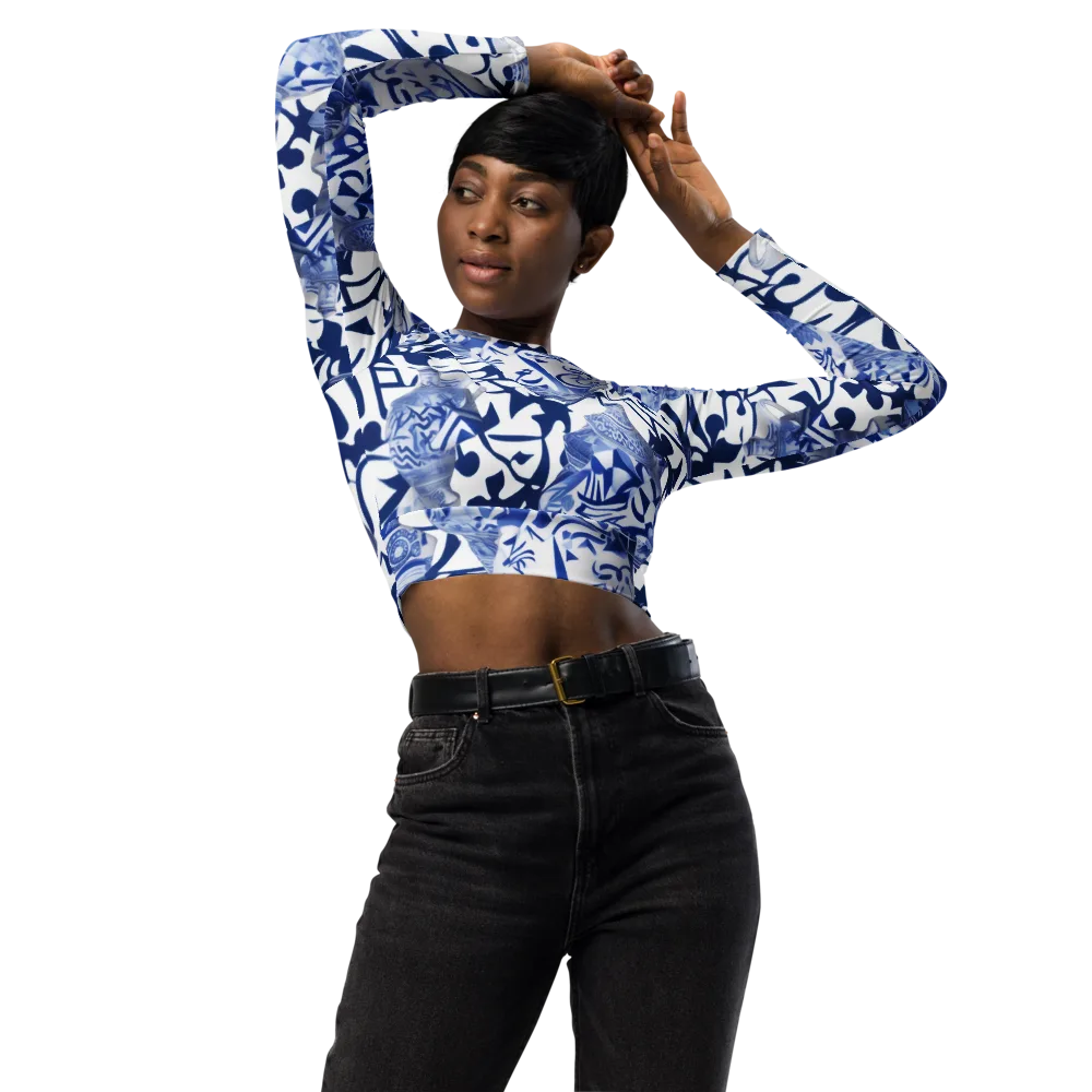 Cobalt Ceramics on Long Sleeve Crop Top — Front